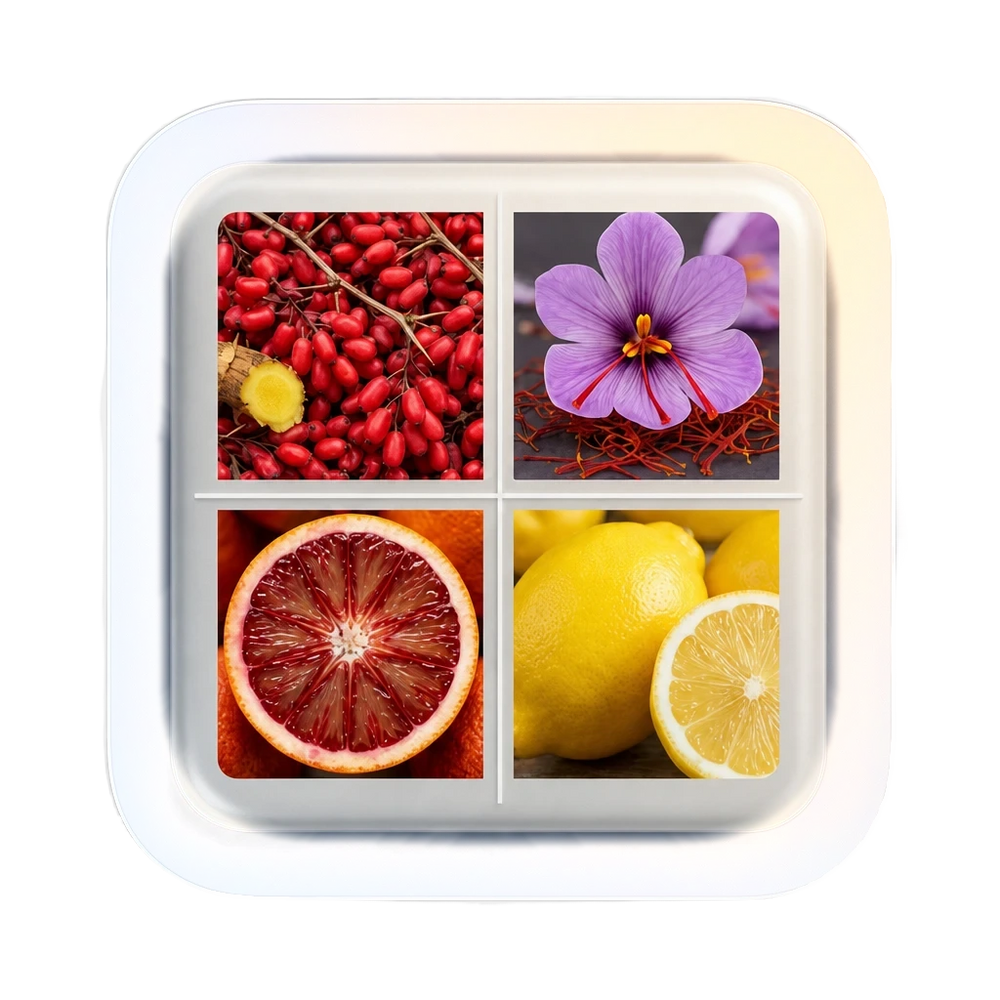 Glass tray with the four ingredients