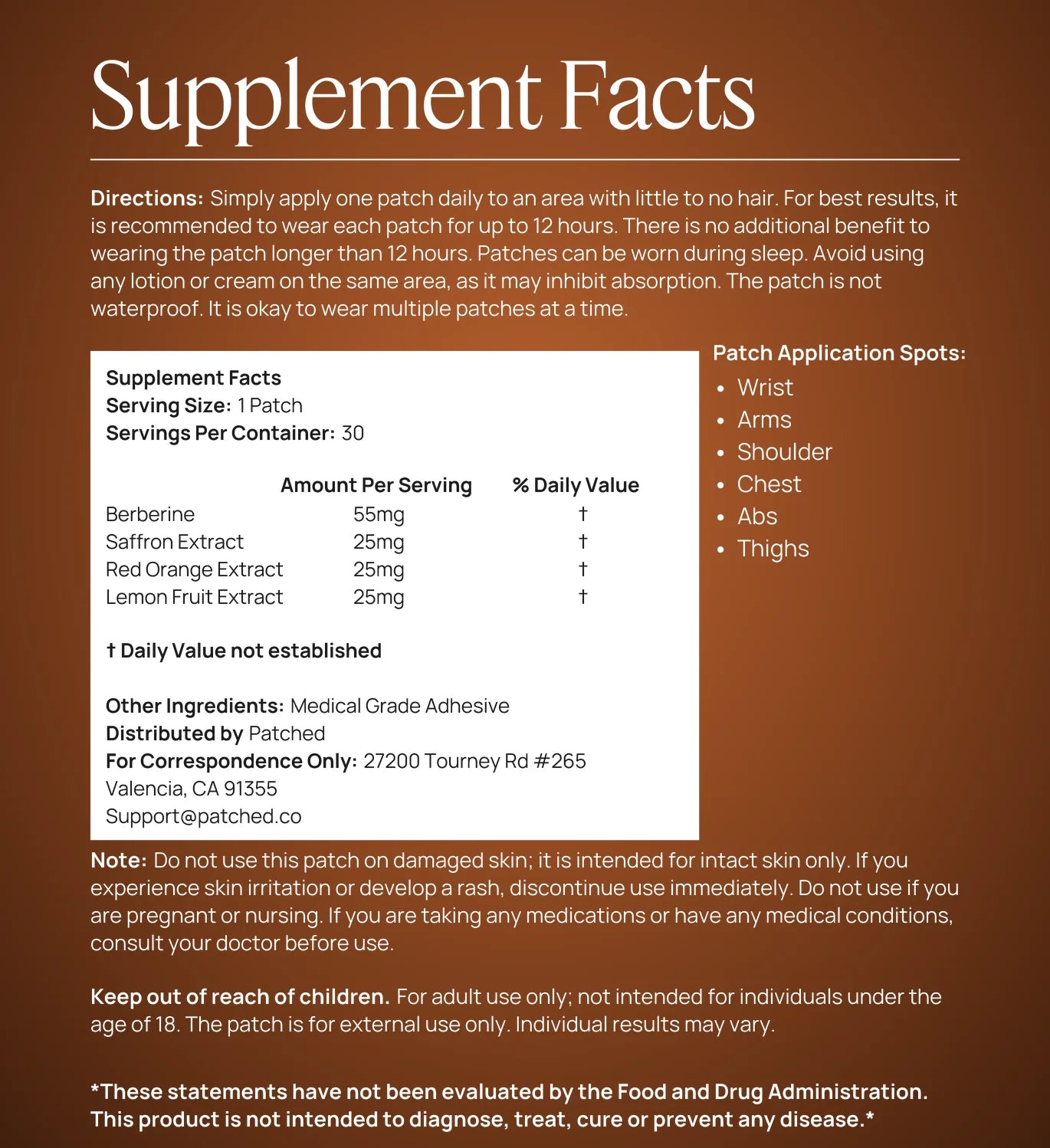 Slim Control GLP-1 Patch supplement facts